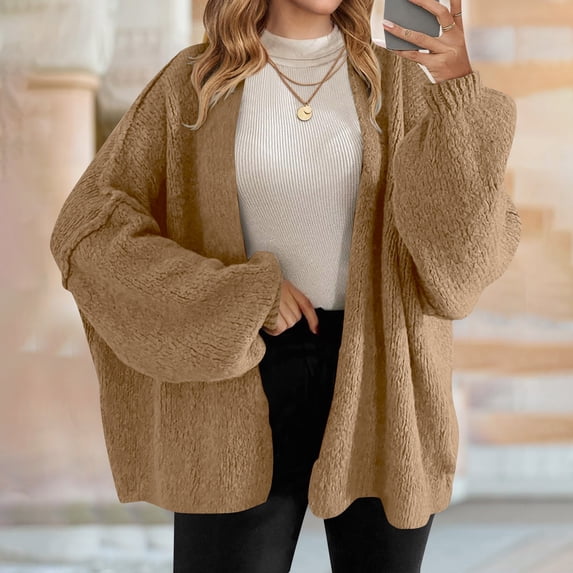 Delayuji Womens Oversized Cardigan Sweaters Open Front Chunky Knit Casual Loose Long Sleeve Spring Sweater Coats