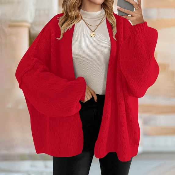 Delayuji Womens Oversized Cardigan Sweaters Open Front Chunky Knit Casual Loose Long Sleeve Spring Sweater Coats