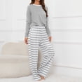 thumbnail image 1 of Delayuji Womens Pajamas Sets Round Neck Striped Printed Long Sleeve Top and Pants Set Sleepwear Loungewear Spring Outfits S-5XL, 1 of 9
