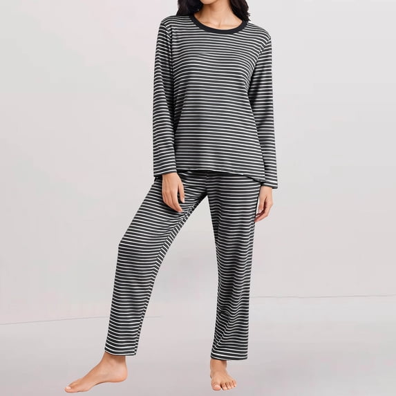 Delayuji Womens Pajamas Sets Winter Warm Underwear O Neck Long Sleeved Tops Pants Home Suit Set Two Piece Set Loungewear XL-8XL