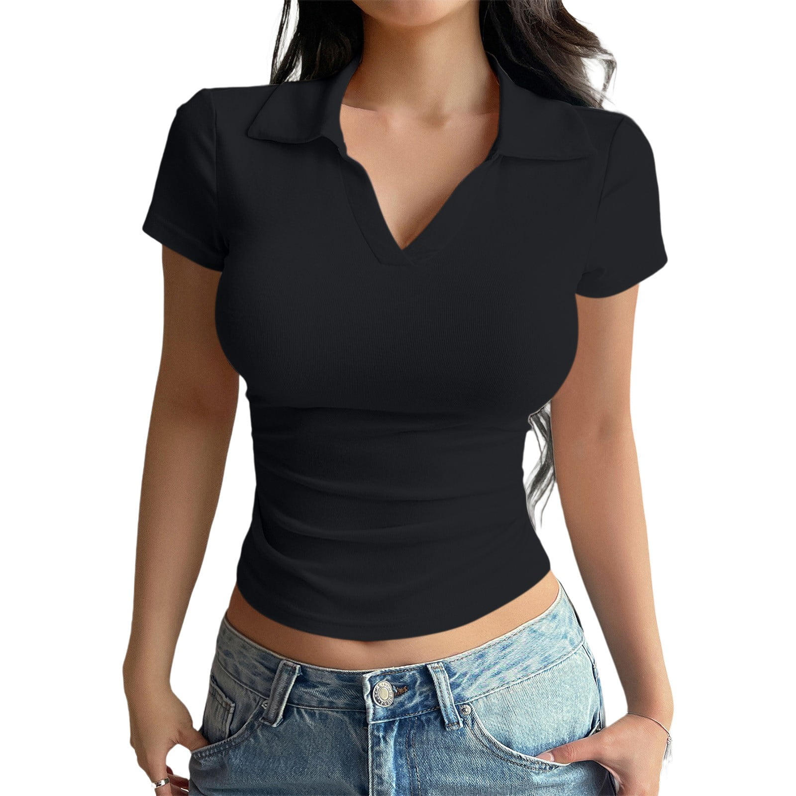 Delayuji Womens Short Sleeve Business Casual Tops Summer V Neck Work ...