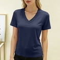 thumbnail image 1 of Delayuji Womens Short Sleeve Tshirt V Neck Casual T Shirts Basic Tee Classic Fit Plain Summer Crop Tops Work Wear M-6XL, 1 of 5