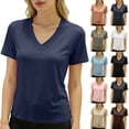 thumbnail image 1 of Delayuji Womens Short Sleeve Tshirt V Neck Casual T Shirts Basic Tee Classic Fit Plain Summer Crop Tops Work Wear M-6XL, 1 of 5