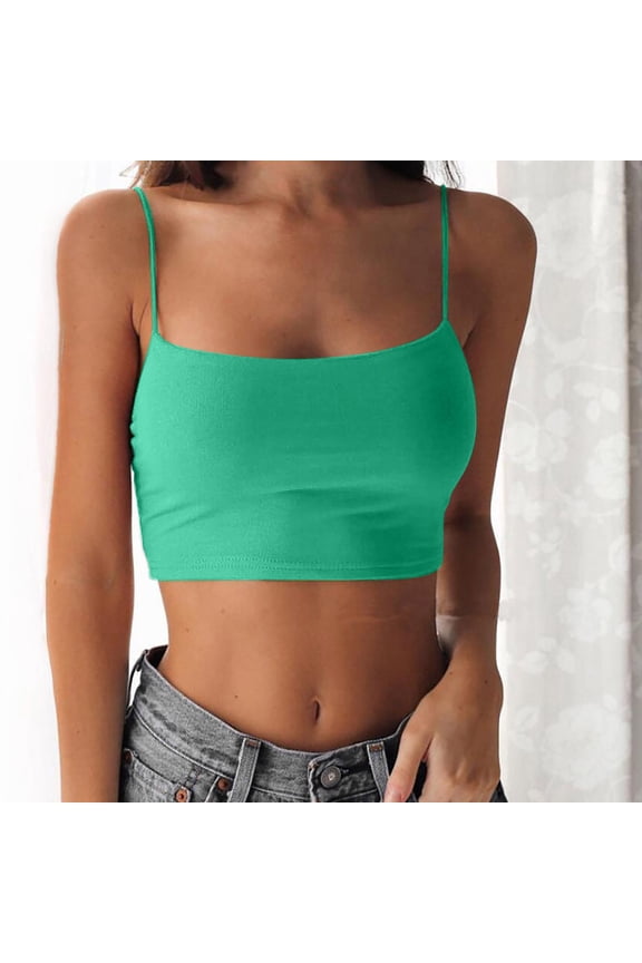 Womens Short Tank Top Fashion Party Soild Color Strap Casual Sleeveless Expose Waist Tunic Tank Tops Green