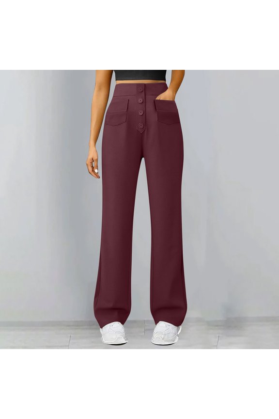 Womens Straight Leg Pants High Waist Wide Leg Pants Button Down Pants With Pockets Yoga Pants