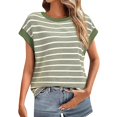 thumbnail image 1 of Delayuji Womens Striped Cap Sleeve T Shirts Summer Casual Oversized Ribbed Knit Tops Crew Neck Loose Fit Blouses Green L Cotton Short Sleeve Shirts for Women, 1 of 3