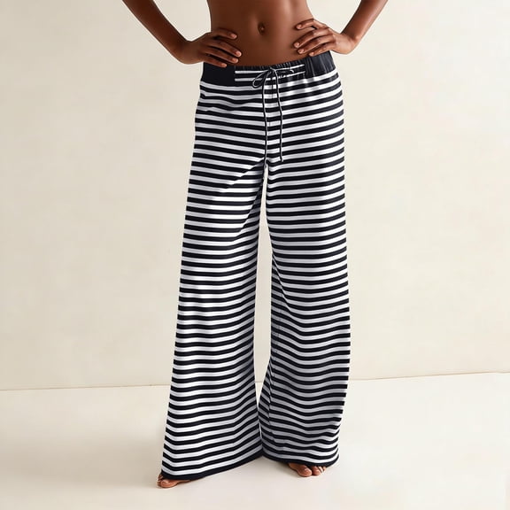 Delayuji Womens Stripes Pants Printed Casual Fashion Wide Leg Pants Sports Pants Loose Running Pants Pajamas Pants Loungewear