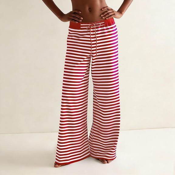 Delayuji Womens Stripes Pants Printed Casual Fashion Wide Leg Pants Sports Pants Loose Running Pants Pajamas Pants Loungewear
