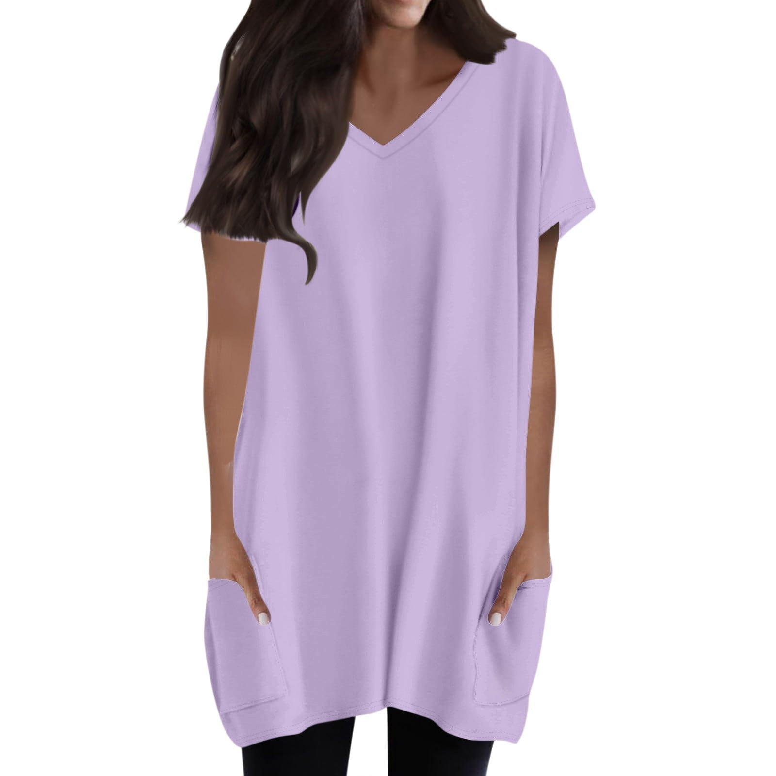 Delayuji Womens Summer 2025 Casual Short Sleeve V Neck Shirts Loose Fit ...