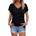 thumbnail image 1 of Delayuji Womens Summer Daily Casual V Neck Shirts Short Sleeve Tops Blouses Loose Fit Shirt Black Xxxl Polyester,Spandex Short Sleeve Shirts for Women, 1 of 5