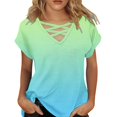 thumbnail image 1 of Delayuji Womens Summer Tops Short Sleeve Shirts V Neck Tshirts Loose Casual Tunic Blouses Tees Green L Polyester,Spandex Short Sleeve Shirts for Women, 1 of 4