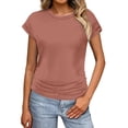 thumbnail image 1 of Delayuji Womens Summer Tops Trendy 2025 Ruched Cap Short Sleeve Tshirts Shirts Crew Neck T Shirts Fashion Red M Polyester,Spandex Short Sleeve Shirts for Women, 1 of 8