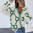 thumbnail image 1 of Delayuji Womens Sweater Fashion Casual Button Down Cardigan Sweater Green Line Pattern Long Sleeve Loose Outwear Coat Fall Clothes, 1 of 3