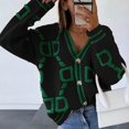 thumbnail image 1 of Delayuji Womens Sweater Fashion Casual Button Down Cardigan Sweater Green Line Pattern Long Sleeve Loose Outwear Coat Fall Clothes, 1 of 5