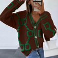 thumbnail image 1 of Delayuji Womens Sweater Fashion Casual Button Down Cardigan Sweater Green Line Pattern Long Sleeve Loose Outwear Coat Spring Clothes, 1 of 1