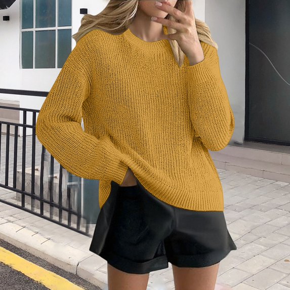 Delayuji Womens Sweater Solid Color Loose Sweater Spring Fall Soft Knit Sweater Dressy Casual Pullover Tops