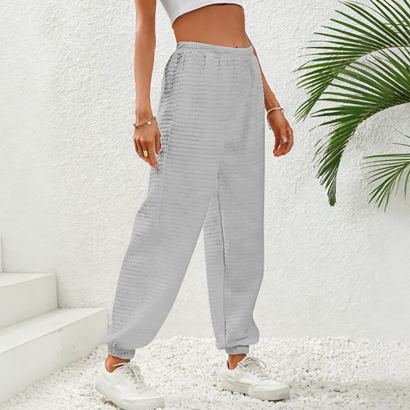 Delayuji Womens Sweatpants Knit Casual Baggy High Waisted Elastic Lightweight Sports Running Joggers Sweatpants for Women