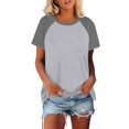 thumbnail image 1 of Delayuji Womens T Shirts Short Sleeve Color Block Loose Fit Casual Summer Tops Comfy Blouses Basic Tees Gray Xl Polyester,Spandex Short Sleeve Shirts for Women, 1 of 6