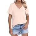 thumbnail image 1 of Delayuji Womens T Shirts V Neck Cap Short Sleeve Summer Tops Trendy 2025 Loose Casual Tshirts with Pocket Beige L Polyester,Spandex,Cotton Short Sleeve Shirts for Women, 1 of 6