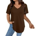 thumbnail image 1 of Delayuji Womens T Shirts V Neck Summer Short/Long Sleeve Cotton Tops Tees Brown Xxxl Polyester,Spandex Short Sleeve Shirts for Women, 1 of 5