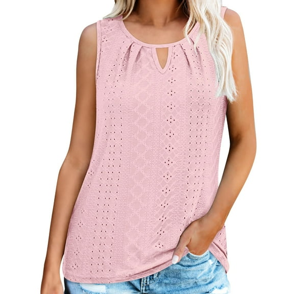 Delayuji Womens Tank Tops Loose Fit Casual Sleeveless Tops Keyhole Neck Trendy Summer Tops Flowy Clothes Outfits 2025 Pink S Polyester Spring Tops for Women