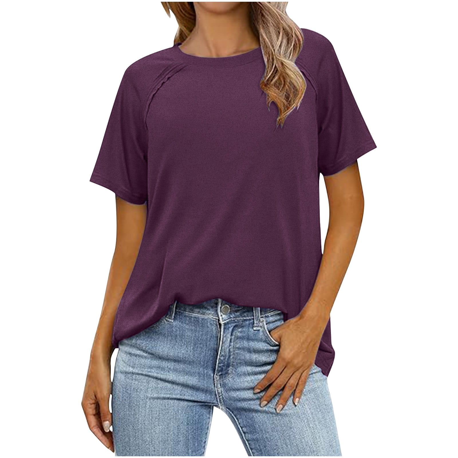 Delayuji Womens Tops Casual Loose Fit T Shirts Short Sleeve Crew Neck ...