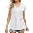 thumbnail image 1 of Delayuji Womens Tops Casual Summer Sleeve T Shirts Trendy Ruffle Short Sleeve Loose V Neck Tunic Tops White S Polyester,Spandex Short Sleeve Shirts for Women, 1 of 9