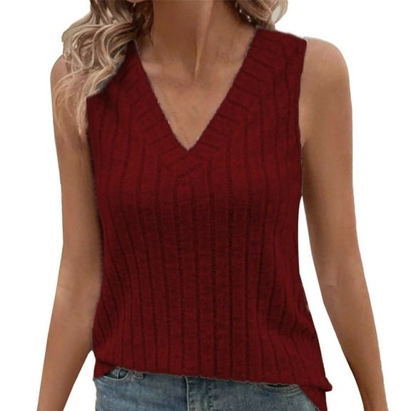 Delayuji Womens V Neck Sleeveless Sweater Tank Top Spring Casual Sweater Vest Summer Outifts 2025 Red M Knit Spring Tops for Women