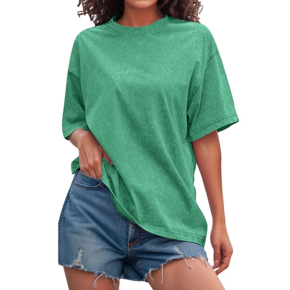 Delayuji Womens Washed Vintage Oversized T Shirt Casual Baggy Streetwear Tee Workout Short Sleeve Trendy Tops Green Xl Cotton Short Sleeve Shirts for Women