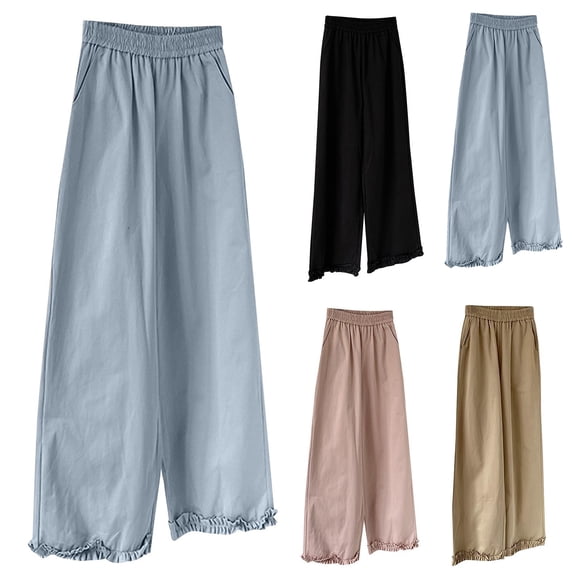 Delayuji Womens Wide Leg Pants High Waisted Straight Leg Loose Cotton Linen Pants Casual Lace Wrapped Baggy Pants L-4XL