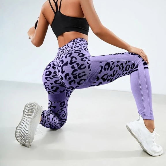 Delayuji Womens Yoga Legging Thick High Waist Leopard Print Yoga Pants Workout Running Yoga Leggings Pants With Pockets