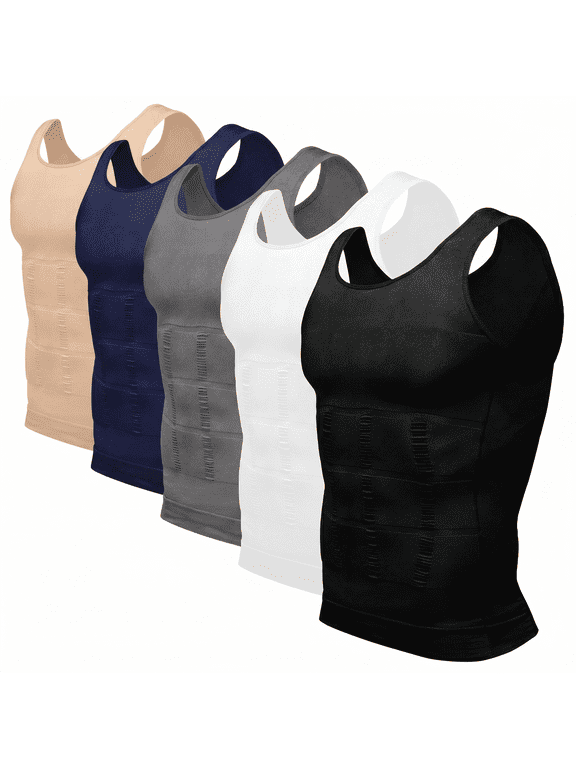 Men Compression Shapewear Vest Tank Top High Elasticity Breathable Slimming Undershirt Body Shaper for Abdomen Chest Support Black M