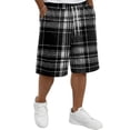 thumbnail image 1 of Delconic Men Holiday Tartan Plaid Quick Dry Knee Length Casual Shorts Elastic Drawstring Waist Side Pockets Loose Fit Short Pants For Summer Beach Gym Hiking Daily Black L, 1 of 5