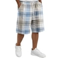 thumbnail image 1 of Delconic Men Holiday Tartan Plaid Quick Dry Knee Length Casual Shorts Elastic Drawstring Waist Side Pockets Loose Fit Short Pants For Summer Beach Gym Hiking Daily Blue XL, 1 of 5