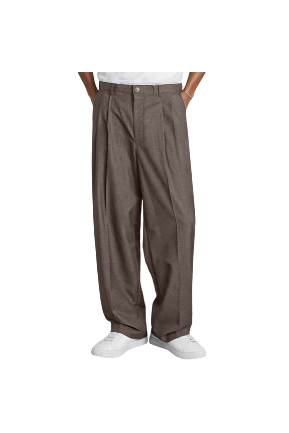 Men Loose Fit Pleated Trousers Wide Leg Casual Pants Classic Straight Leg Design with Button Closure and Pockets Dark Gray S