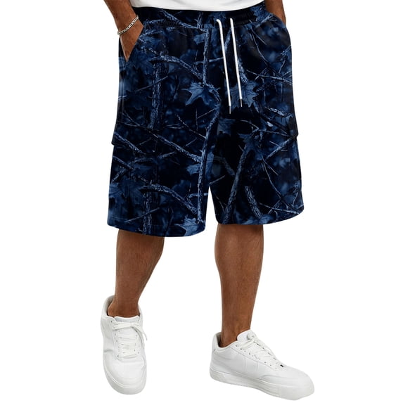 Delconic Men Realistic Tree Branch Camo Quick Dry Casual Cargo Shorts Skin Friendly Elastic Waist Deep Storage Side Pockets Short Trousers For Spring Summer Daily Blue S