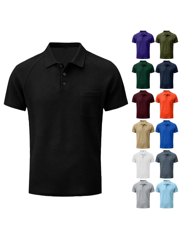 Men Short Sleeve Polo Shirt with Pocket Classic Collar Raglan Sleeve Casual Slim Fit Business Top for Summer Dark Gray L