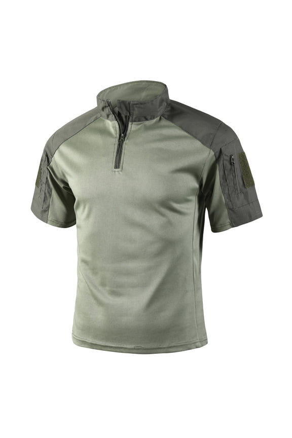 Men Tactical Short Sleeve Shirt Military Style Quarter Zip Collar Camouflage Patchwork Breathable Polyester Top Camouflage L