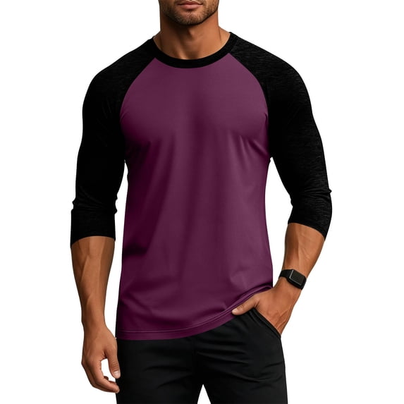 Delconic Men's 3/4 Sleeve Shirts Crew Neck Baseball T Shirts Casual Moisture Wicking Athletic Raglan Tops Hot Pink M
