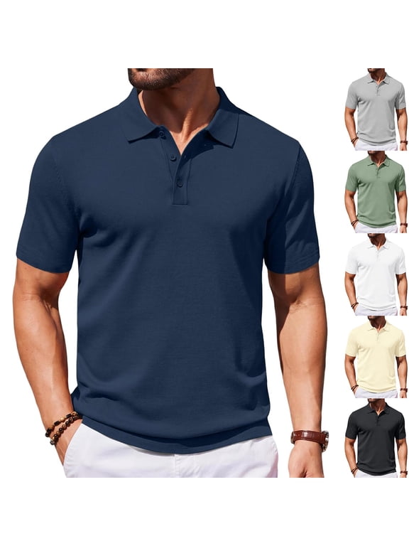 Men’s Classic Short Sleeve Polo Shirt with Turn Down Collar Button Closure for Business and Casual Wear Black 2XL