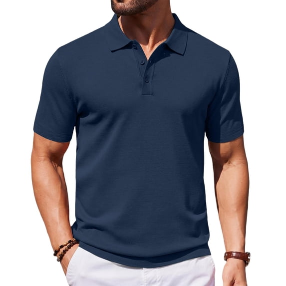 Delconic Men’s Classic Short Sleeve Polo Shirt with Turn Down Collar Button Closure for Business and Casual Wear Navy XL