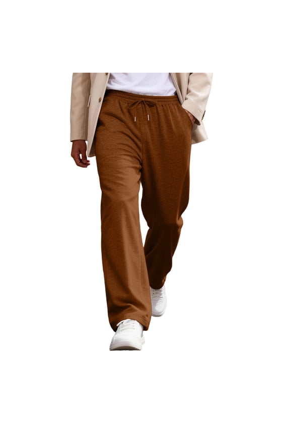 Men's Elastic Waist Drawstring Loose Casual Pants | Comfortable Relaxed-Fit Trousers For Daily & Weekend Wear Brown XL