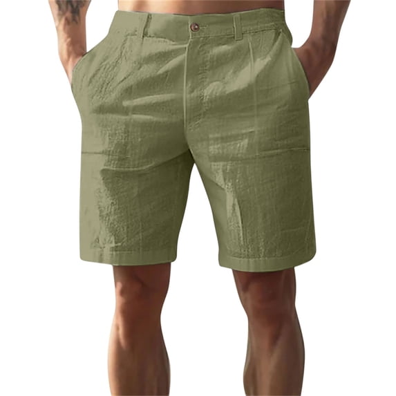 Delconic Men's Lightweight Linen Shorts Breathable Summer Casual Shorts with Elastic Waistband and Pockets, Perfect for Beachwear Army Green L