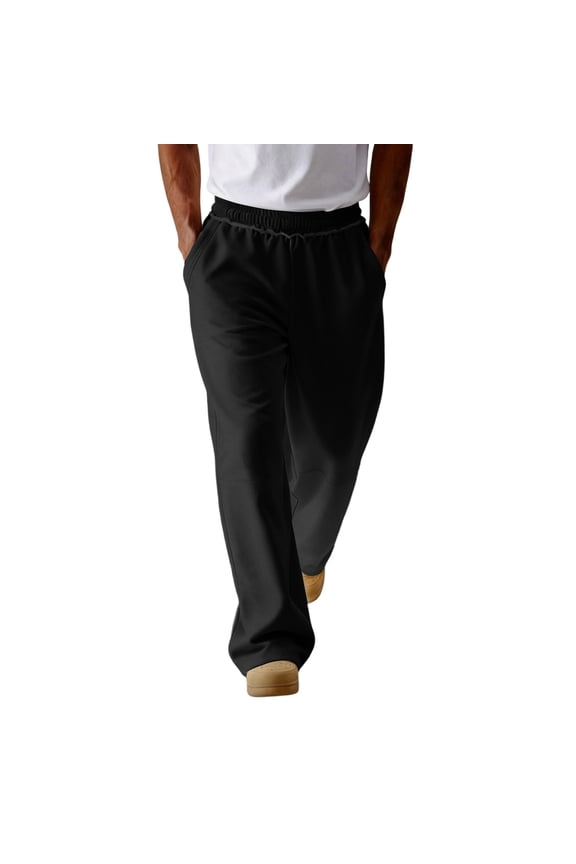 Men's Loose Casual Drawstring Elastic Waist Wide Leg Sweatpants | Comfortable Sports Long Pants For Daily & Loungewear Black L