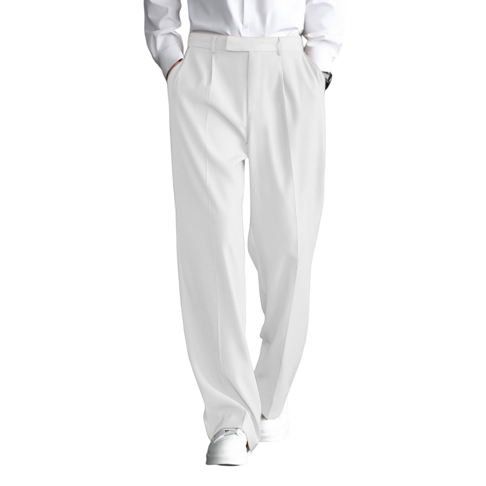 Delconic Men's Loose Fit Straight Leg Work Pants, Casual Trousers White — free download