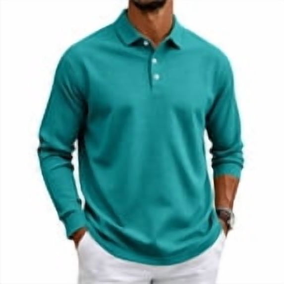 Delconic Men's Polo Shirt Long Sleeve Moisture Wicking Golf Shirts Sun Protection Collared Work Shirts Turquoise 3XL