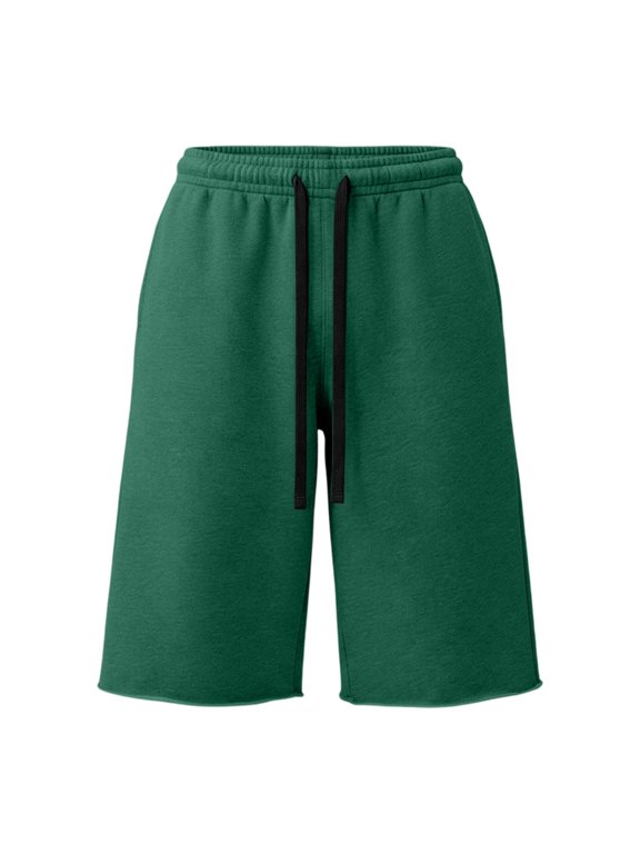 Men’s Relaxed Fit Elastic Waist Casual Shorts for Outdoor Activities Lounge Wear Drawstring Adjustable Athletic Shorts Dark Green XL