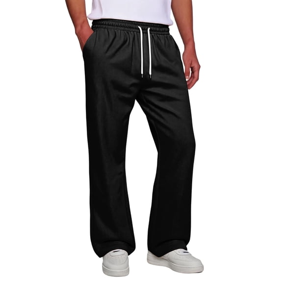 Delconic Mens Basic Lounge Pants Drawstring Elastic Waist Straight Leg Full Length Sweatpants with Two Side Pockets Black XL
