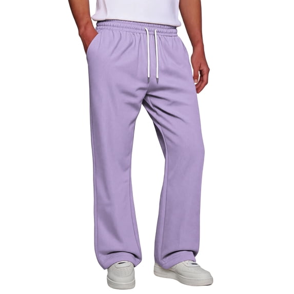 Delconic Mens Basic Lounge Pants Drawstring Elastic Waist Straight Leg Full Length Sweatpants with Two Side Pockets Light Purple XL