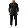 thumbnail image 1 of Delconic Mens Casual Cotton Linen Two Piece Set Long Sleeve Collared Pullover Top and Drawstring Straight Leg Pants Outfit Black S, 1 of 6